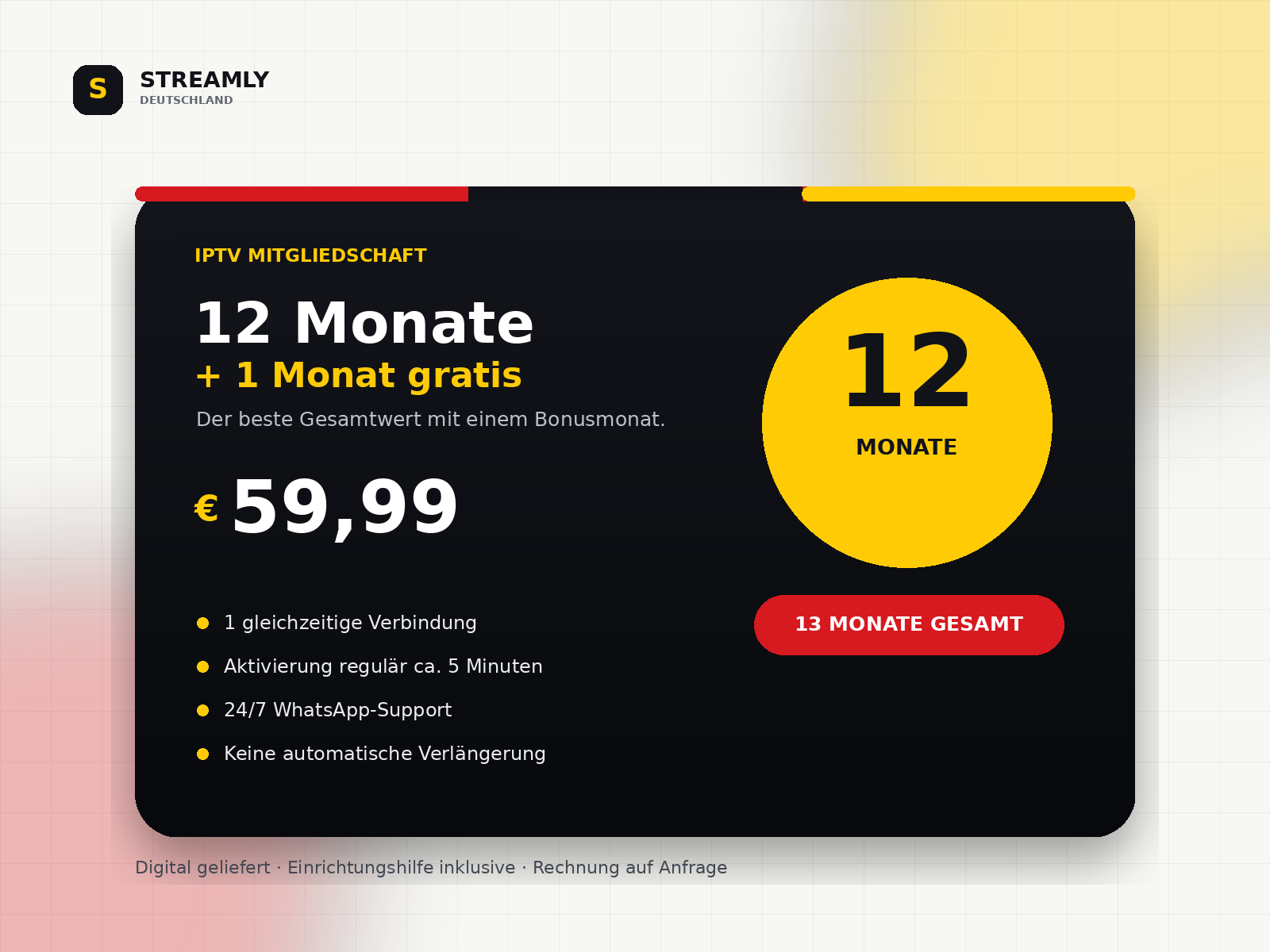 IPTV Mitgliedschaft – 12 Monate + 1 Monat gratis